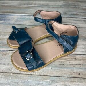 Monkey Feet Leather Sandals Size 4-5y Strappy Blue Girls